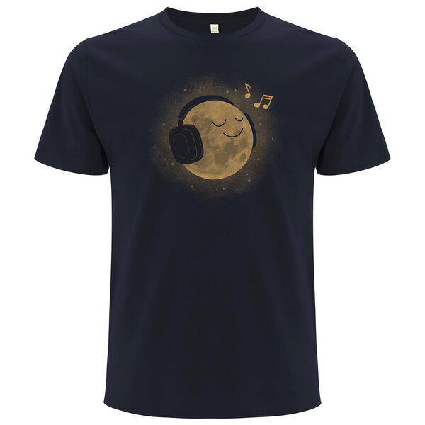 Spreecult Mond Musik - Bio und Fair - Männer Unisex T-Shirt - Kopfhörer Astronaut Weltall Erde von Spreecult