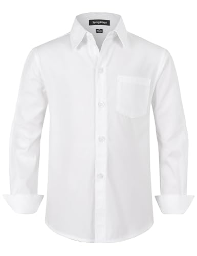 Langärmelige Hemden für Jungen Formelle Uniform aus Fester Popeline, Weiß, 122cm von Spring&Gege