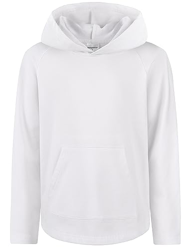 Spring&Gege Boys Long Sleeve Hoodie mit Tasche Casual Solid Soft Warm Hooded Top Kinder Schule Sweatshirt Kinder Pullover Shirt für Radfahren (Weiß, 11-12 Jahre) von Spring&Gege