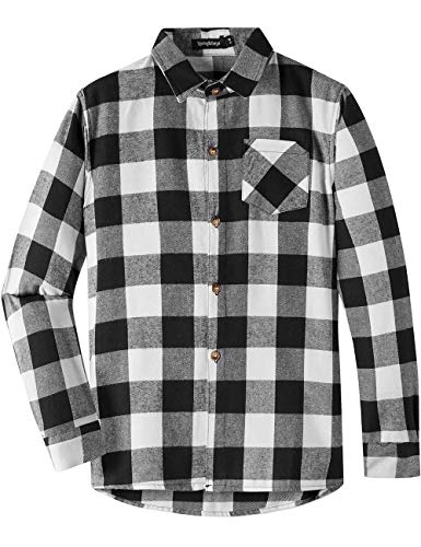 Spring&Gege Jungen Casual Langarm Kariertes Flanell Button-Down-Shirt für Kinder, Schwarz-Weiss, 152 158 von Spring&Gege