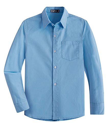 Spring&Gege Jungen Einfarbig Hemden Freizeit Baumwoll Klassisch Schuluniform für Kinder,Blau,5-6 Jahre von Spring&Gege
