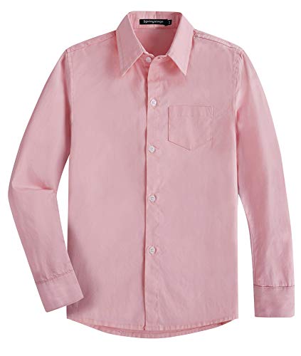 Spring&Gege Jungen Einfarbig Hemden Freizeit Baumwoll Klassisch Schuluniform für Kinder,Rosa,7-8 Jahre von Spring&Gege