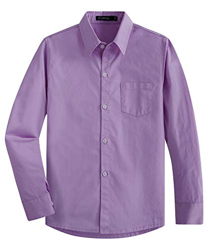 Spring&Gege Jungen Einfarbig Hemden Freizeit Baumwoll Klassisch Schuluniform für Kinder,Lilac,9-10 Jahre von Spring&Gege