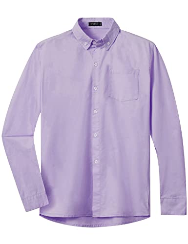 Spring&Gege Jungen Einfarbiges Hemd mit Knopfkragen Lässige Schuluniform aus Baumwolle für Kinder, Lila, 5-6 Jahre von Spring&Gege