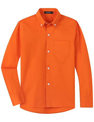 Spring&Gege Jungen Einfarbiges Hemd mit Knopfkragen Lässige Schuluniform aus Baumwolle für Kinder, Orange, 5-6 Jahre von Spring&Gege