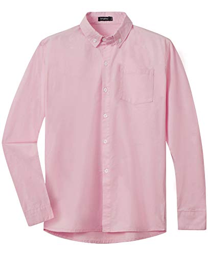 Spring&Gege Jungen Einfarbiges Hemd mit Knopfkragen Lässige Schuluniform aus Baumwolle für Kinder, rosa, 5-6 Jahre von Spring&Gege