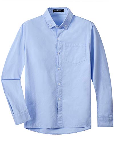 Spring&Gege Jungen Einfarbiges Hemd mit Knopfkragen Lässige Schuluniform aus Baumwolle für Kinder, blau, 5-6 Jahre von Spring&Gege