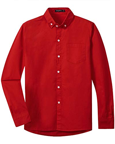 Spring&Gege Jungen Einfarbiges Hemd mit Knopfkragen Lässige Schuluniform aus Baumwolle für Kinder, rot, 11-12 Jahre von Spring&Gege