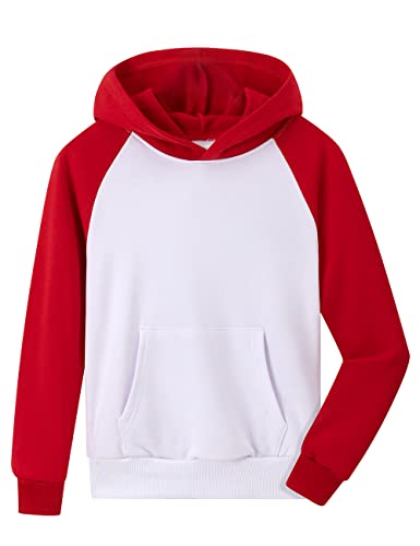 Spring&Gege Jungen Farbblock Pullover Hoodie Lässige Sweatshirts mit Kanga-Tasche, A Weiß/Rot, 11-12 Jahre von Spring&Gege