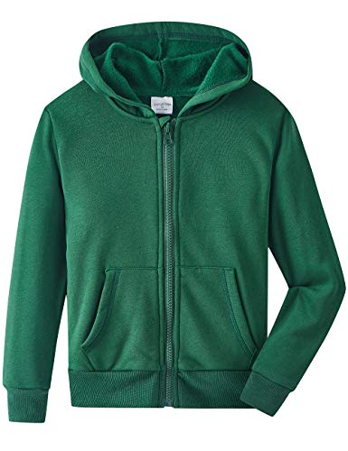 Spring&Gege Jungen Fleece Hoodie Zip Kapuzenpullover Basic Einfarbig Baumwoll Pullover mit Kapuze für Kinder, Grün, 5-6 Jahre von Spring&Gege