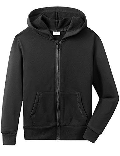 Spring&Gege Jungen Fleece Hoodie Zip Kapuzenpullover Basic Einfarbig Baumwoll Pullover mit Kapuze für Kinder, Schwarz, 9-10 Jahre von Spring&Gege