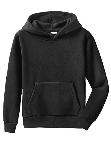 Spring&Gege Jungen Fleece Kapuzenpullover Langarm Pullover Basic Einfarbig Sweatshirts Hoodie für Kinder, Schwarz, 9-10 Jahre von Spring&Gege