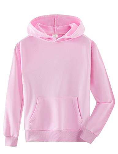 Spring&Gege Jungen Kapuzenpullover Pullover Basic Einfarbig Baumwoll Hoodie Sweatshirt für Kinder, Rosa, 9-10 Jahre von Spring&Gege