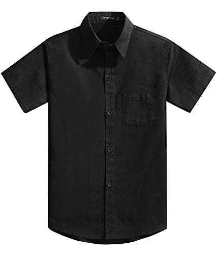 Spring&Gege Jungen Kurzarm Einfarbig Formale Baumwoll Hemden Klassisch Schuluniform Shirts für Kinder, Schwarz, 3-4 Jahre von Spring&Gege