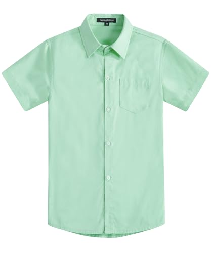Spring&Gege Jungen Kurzarm Einfarbig Formale Baumwoll Hemden Klassisch Schuluniform für Kinder, Aqua, 152(11-12 Jahre) von Spring&Gege