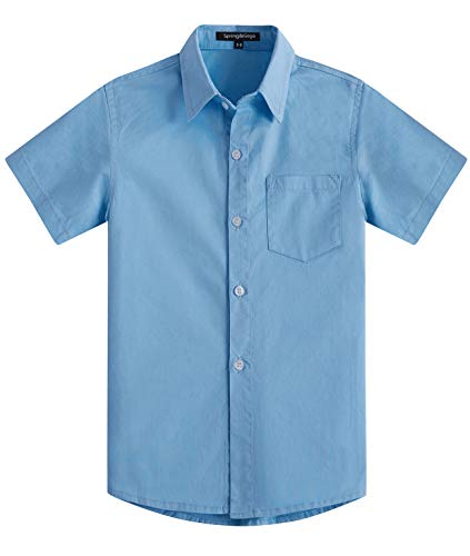 Spring&Gege Jungen Kurzarm Einfarbig Formale Baumwoll Hemden Klassisch Schuluniform für Kinder, Blau, 152(11-12 Jahre) von Spring&Gege