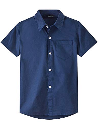 Spring&Gege Jungen Kurzarm Einfarbig Formale Baumwoll Hemden Klassisch Schuluniform für Kinder, Navy Blau, 152 (11-12 Jahre) von Spring&Gege