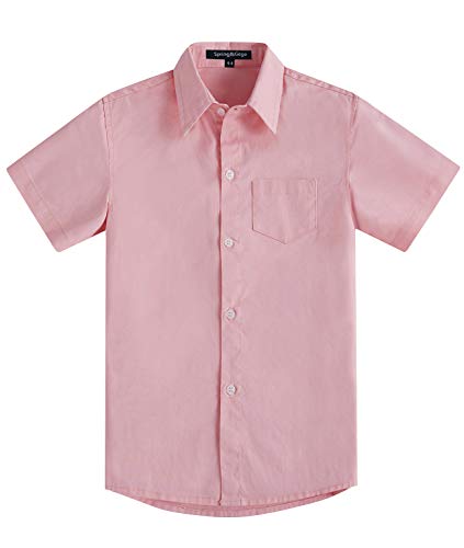 Spring&Gege Jungen Kurzarm Einfarbig Formale Baumwoll Hemden Klassisch Schuluniform Shirts für Kinder Rosa 128 134 (7-8 Jahre) von Spring&Gege