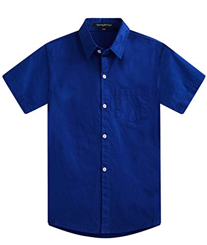 Spring&Gege Jungen Kurzarm Einfarbig Formale Baumwoll Hemden Klassisch Schuluniform Shirts für Kinder, Königsblau, 11-12 Jahre von Spring&Gege