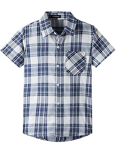 Spring&Gege Jungen Kurzarm Karo Hemd, Plaid Knopf Unten Hemd für Kinder, Marineblau, 3-4 Jahre von Spring&Gege