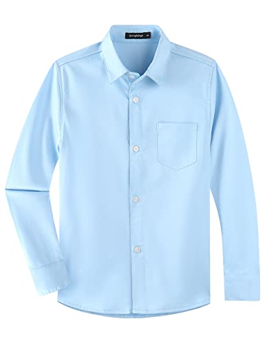 Spring&Gege Jungen Langärmeliges Party Hemd Freizeit Hemd Sateen Stretch Bügelleicht Hochzeit Knitterfreies Shirt, Blau, 7-8 Jahre(M/128 134) von Spring&Gege