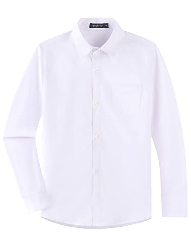 Spring&Gege Jungen Langärmeliges Party Hemd Freizeit Hemd Sateen Stretch Bügelleicht Hochzeit Knitterfreies Shirt, Weiß, 5-6 Jahre(S/116 122) von Spring&Gege