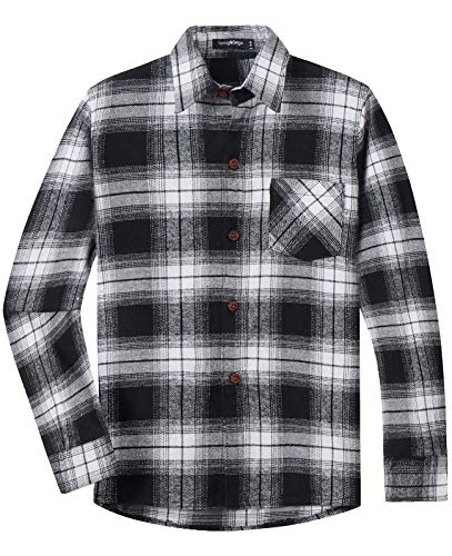 Spring&Gege Jungen Langärmliges Kariertes Button-Down Flanellhemd für Kinder, Schwarz-Weiss, 140-146/9-10 Years von Spring&Gege