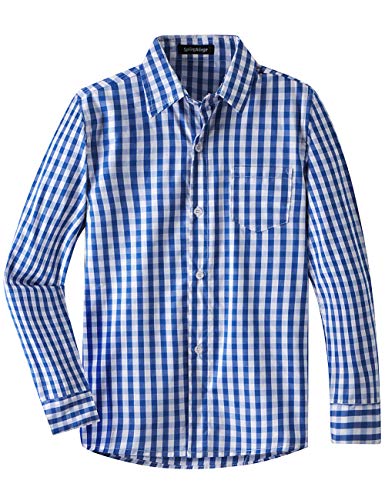 Spring&Gege Jungen Langarm Popeline Button Down Shirt Baumwolle Plaid Uniform Dress Shirts, Royal Blue Groß Gingham, M von Spring&Gege