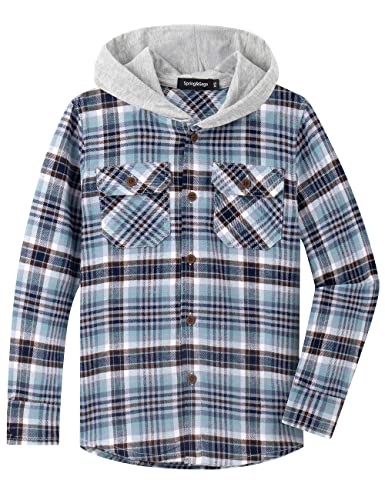 Spring&Gege Jungen Mädchen Langarm Karohemd Holzfällerhemd Flanell-Knopf Langarmshirts Hemd Hoodie, Blau, 11-12 Jahre von Spring&Gege