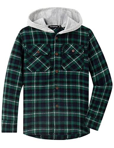 Spring&Gege Jungen Mädchen Langarm Karohemd Holzfällerhemd Flanell-Knopf Langarmshirts Hemd Hoodie, Grün, 5-6 Jahre von Spring&Gege