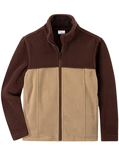 Spring&Gege Jungen Mädchen Patchwork Polar Fleecejacke Full Zip Outdoor Fleece Jacke Vliesjacke für Kinder, Khaki/Braun, 3-4 Jahre(XS/104 110) von Spring&Gege