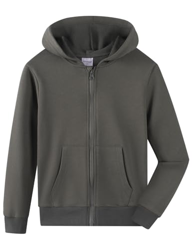 Spring&Gege Kapuzenpullover Jungen Zipper Hoodie Sweatjacke Basic Einfarbig Baumwoll Kapuzenjacke für Kinder (Kohlenstoff Schwarzer, 9-10 Jahre) von Spring&Gege