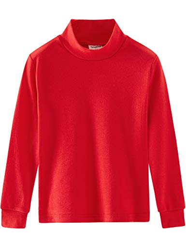 Spring&Gege Kleine & Große Jungen Mädchen Langarm Mock Rollkragenpullover T-Shirt Baumwolle Base Layer Tops Rot 128 134, M von Spring&Gege