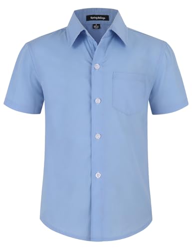 Spring&Gege Kurzärmelige Hemden für Jungen Formelle Uniform aus Fester Popeline, Blau, 152cm von Spring&Gege