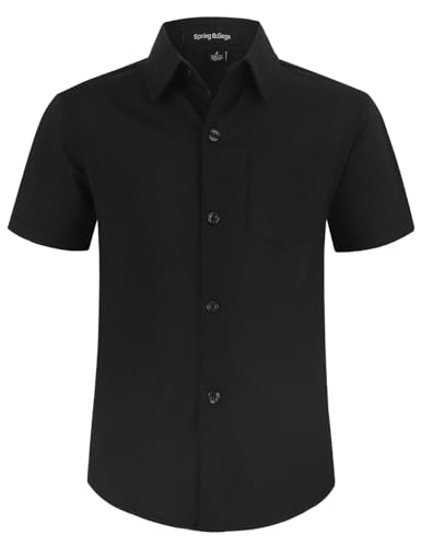 Spring&Gege Kurzärmelige Hemden für Jungen Formelle Uniform aus fester Popeline, Schwarz, 134cm von Spring&Gege