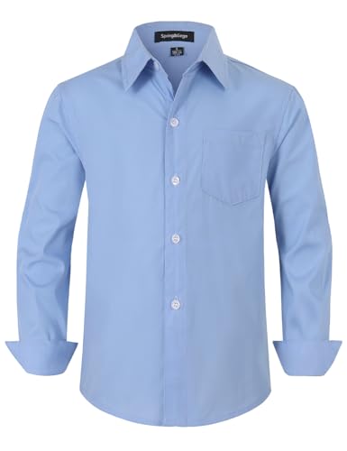 Spring&Gege Langärmelige Hemden für Jungen Formelle Uniform aus Fester Popeline, Blau, 146cm von Spring&Gege