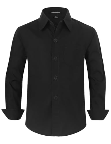 Spring&Gege Langärmelige Hemden für Jungen Formelle Uniform aus Fester Popeline, Schwarz, 104cm von Spring&Gege