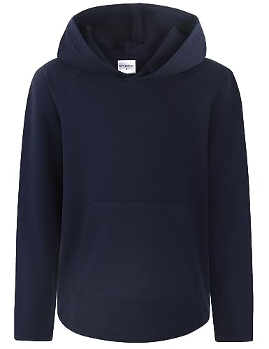 Spring&Gege Langarm Hoodie mit Tasche für Jungen Kinder lässig solide Pullover Shirt Kinder Sweatshirt für Sport warm Hooded Top (Marine, 7-8 Jahre) von Spring&Gege