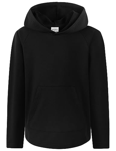 Spring&Gege Langarm-Kapuzenpulli mit Tasche für Jungen Kinder Sweatshirt für Fußball Kinder Pullover Shirt lässig solide warmes Kapuzen-T-Shirt (Schwarz, 13-14 Jahre) von Spring&Gege