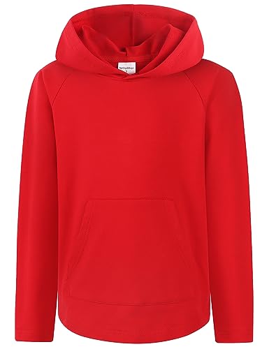 Spring&Gege Langarm-Kapuzenpulli mit Tasche für Jungen Teens Pullover Shirt Kinder lässig Sweatshirt solide weiche warme Kapuze Top für das Laufen (Rot, 11-12 Jahre) von Spring&Gege