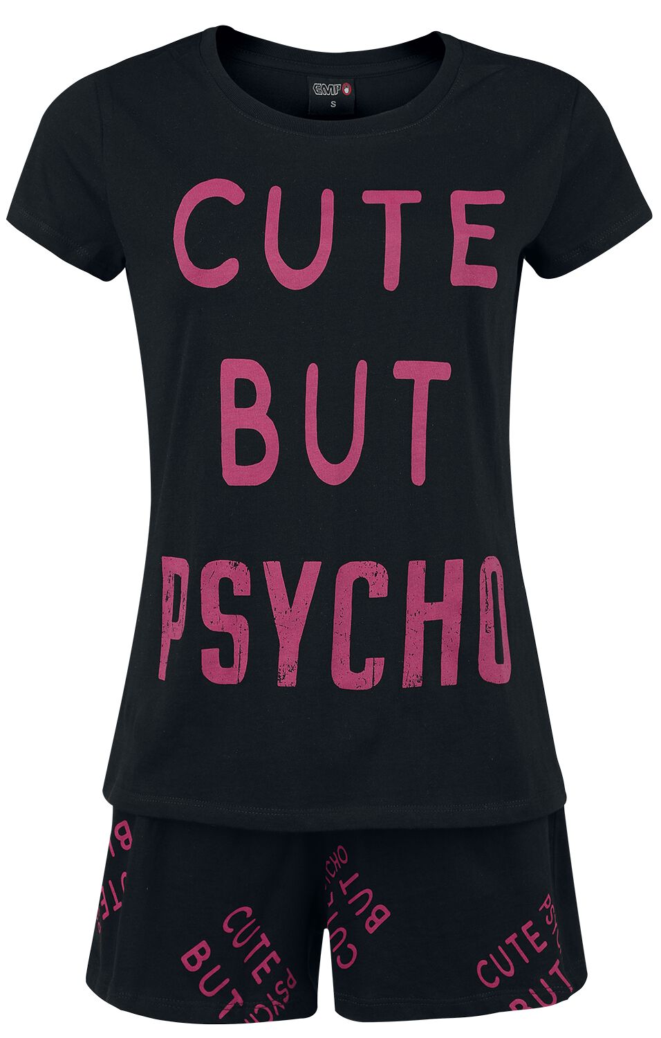 Sprüche Schlafanzug - Cute But Psycho - S bis XXL - für Damen - Größe M - schwarz von Sprüche