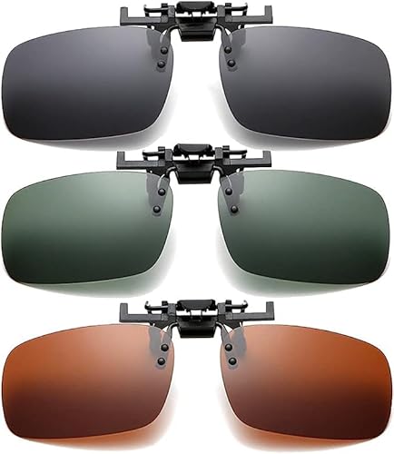 3 Stück Polarisationsbrille Clip, UV400 Sonnenbrille Clip, Flip up Polarisiert Sonnenbrille, Herren und Damen Sonnenbrillen Clip, Brillenaufsatz, für Driving, Golf, Angeln, Jagd Outdoor Sports von Srcasy