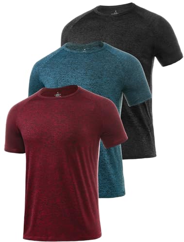 Star Vibe 3 Stücke trockene T-Shirts für Herren Schwitzen Sport T-Shirts Sport Fitness-Sportkleidung Kurze Ärmel Fitness-Studio Sport-Shirt Black/Navy/Wine Red M von Star Vibe