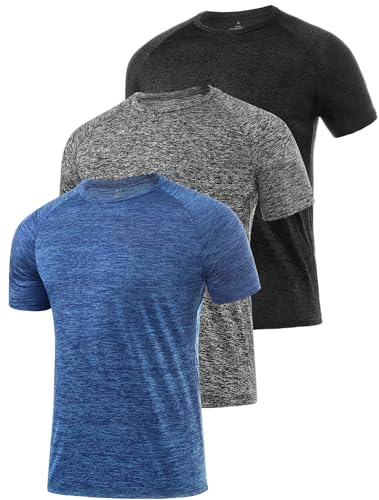 Star Vibe 3 Stücke trockene T-Shirts für Herren Schwitzen Sport T-Shirts Sport Fitness-Sportkleidung Kurze Ärmel Fitness-Studio Sport-Shirt Black/Dark Grey/Dark Blue L von Star Vibe