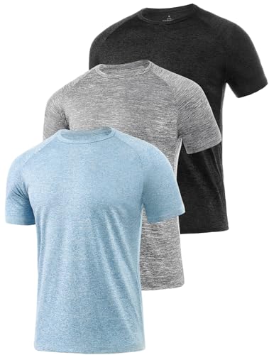 Star Vibe 3 Stücke trockene T-Shirts für Herren Schwitzen Sport T-Shirts Sport Fitness-Sportkleidung Kurze Ärmel Fitness-Studio Sport-Shirt Black/Light Grey/Blue 3XL von Star Vibe