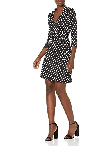 Star Vixen Damen 3/4-Ärmel Wickelkleid mit Kragen Lässiges Kleid, Schwarz/Weißer Punkt, Klein Star Vixen Damen 3/4-Ärmel Wickelkleid mit Kragen Lässiges Kleid, Schwarz/Weißer Punkt, Klein von Star Vixen