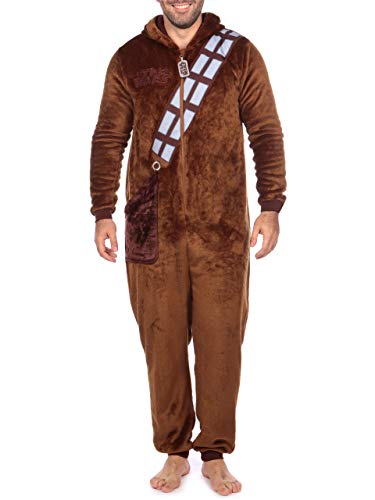 Star Wars Herren Onesie | Chewbacca Kostüm Fleece Schlafanzug | Schlafoveralls für Herren Braun Small von Star Wars