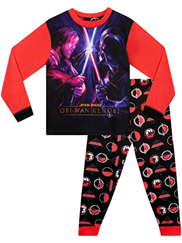 Star Wars Jungen Obi Wan Kenobi Schlafanzug Langärmelige Nachtwäsche für Kinder Rot und Schwarz 110 von Star Wars