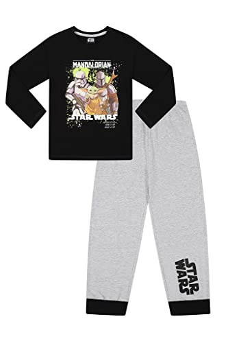 Star Wars The Mandalorian Baby Yoda Pyjama-Set, lang, Baumwolle, Schwarz , 146 von Star Wars