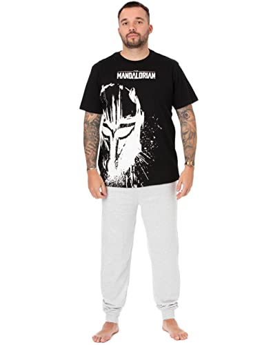 Star Wars The Mandolorian Herren Pyjama | Character Lounge Hose und T-Shirt Schwarz Pyjama-Set | Helm-Grafik | Nachtwäsche Geschenke für Ihn Fanartikel von Star Wars